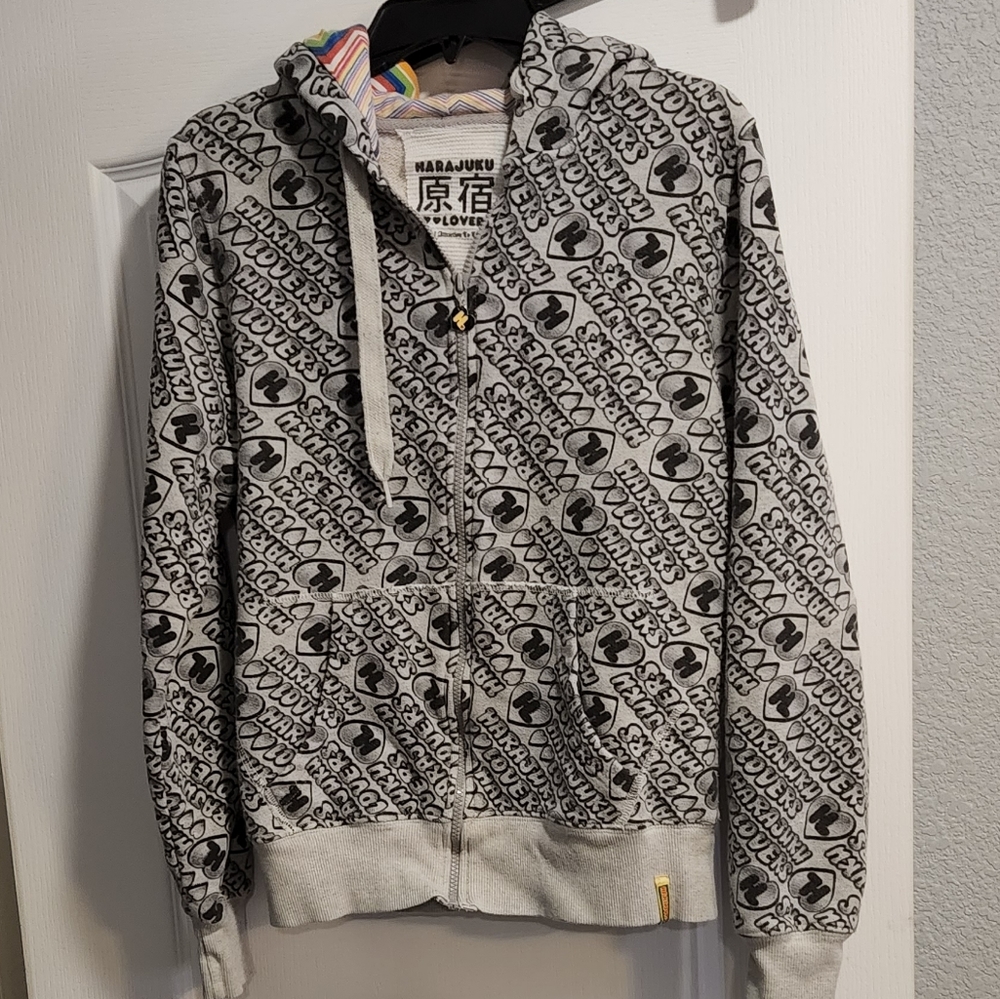 Harajuku Lovers Hoodie Large Grey Spell Out Rare Gwen Stefani Full Zip Retro